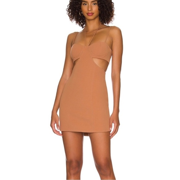 MISHA Tokyo Strappy Cutout Party Minimalist Mini Dress in Praline Brown Size 2 - Picture 4 of 13